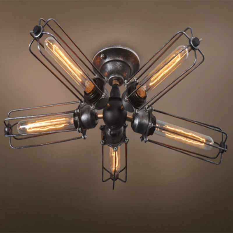 Vintage Industrial Barn Metal Cage Ceiling Lamp Flush Mount Steampunk Edison Hanging Light Mini Art Chandelier 110V/220V/230V