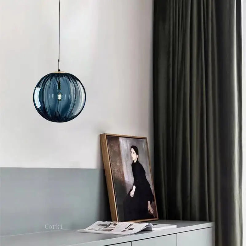Modern Led Pendant Lamp Nordic 4 Colors Round Glass Hanging Lights Luminaires Bedroom Living Room Home Decor Lighting Fixtures
