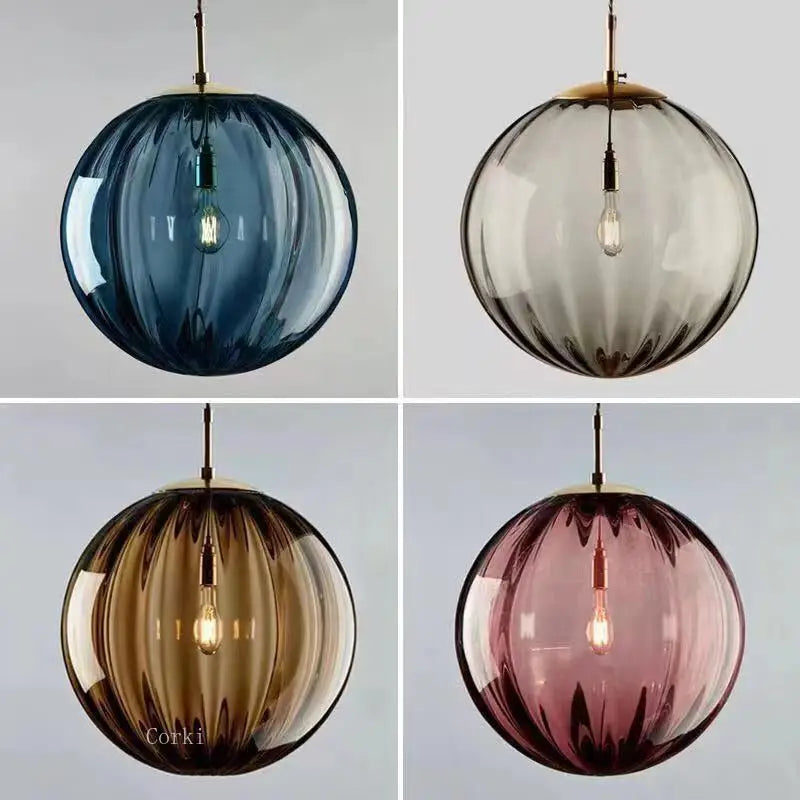 Modern Led Pendant Lamp Nordic 4 Colors Round Glass Hanging Lights Luminaires Bedroom Living Room Home Decor Lighting Fixtures