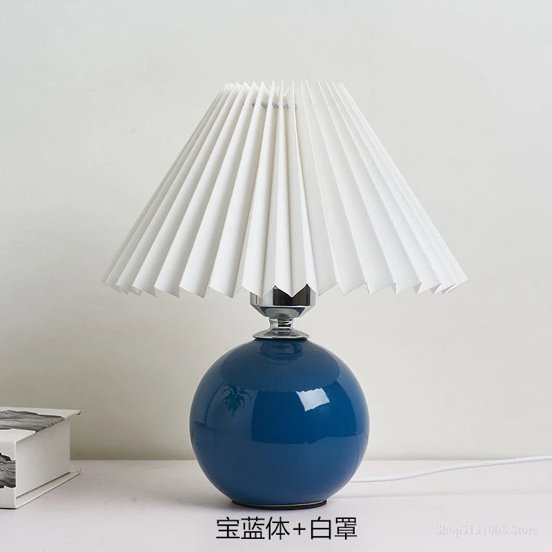 Japanese-style ceramic table lamps for living room Pleated skirt lampshade Warm bedroom lights bedside lamp home deco lighting