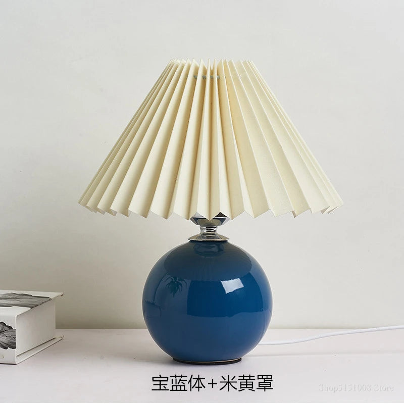 Japanese-style ceramic table lamps for living room Pleated skirt lampshade Warm bedroom lights bedside lamp home deco lighting