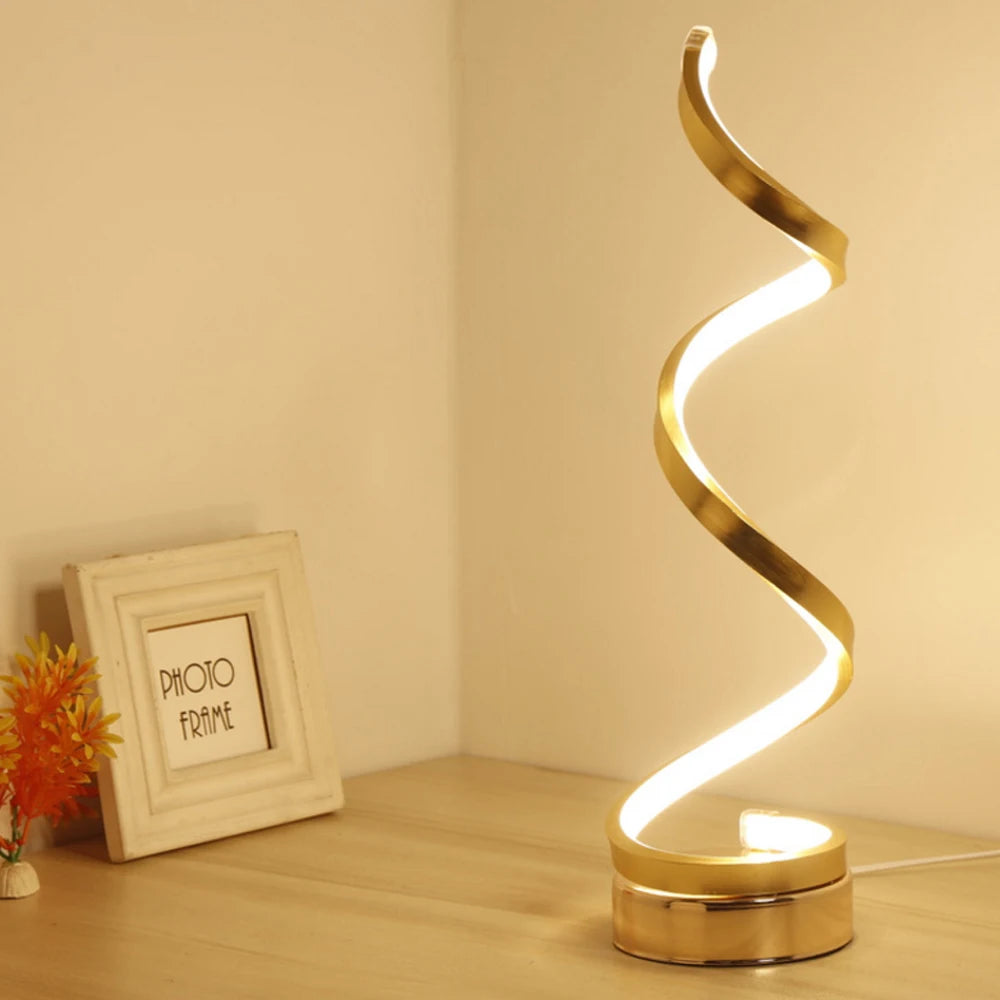 LED Spiral Table Lamp Modern Curved Desk Bedside Lamp Dimmable Warm White Night Light For Living Room And Bedroom
