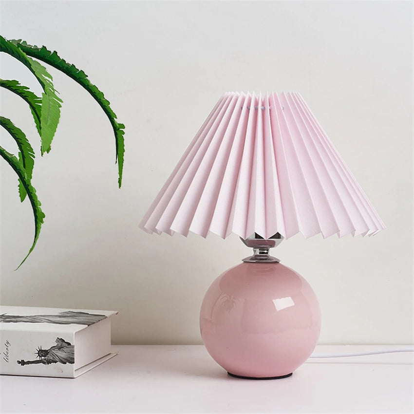 Japanese-style ceramic table lamps for living room Pleated skirt lampshade Warm bedroom lights bedside lamp home deco lighting