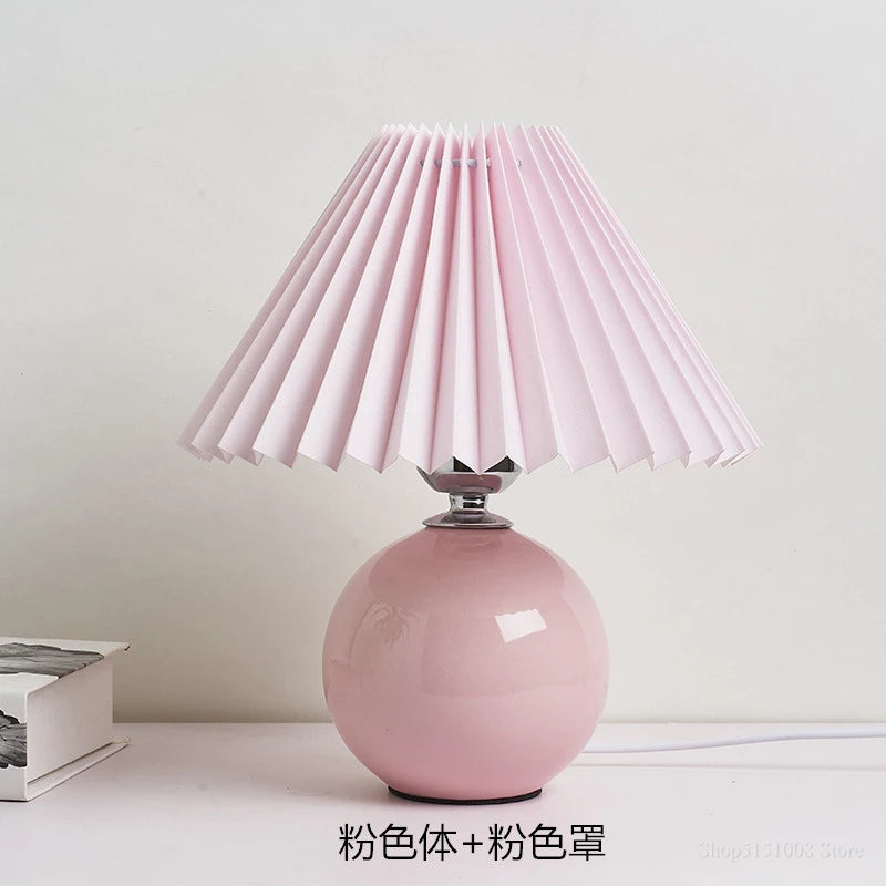 Japanese-style ceramic table lamps for living room Pleated skirt lampshade Warm bedroom lights bedside lamp home deco lighting