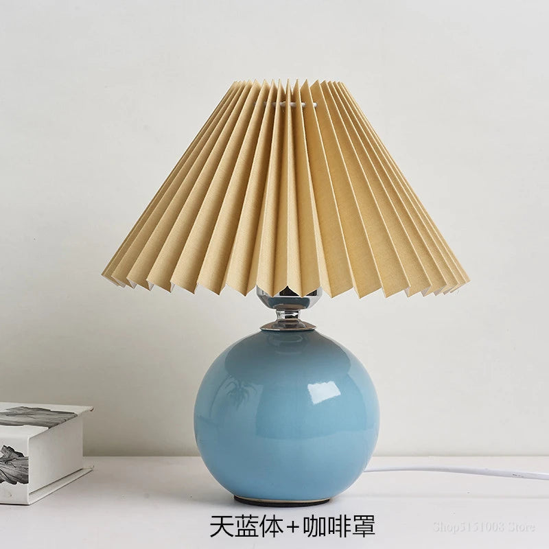 Japanese-style ceramic table lamps for living room Pleated skirt lampshade Warm bedroom lights bedside lamp home deco lighting