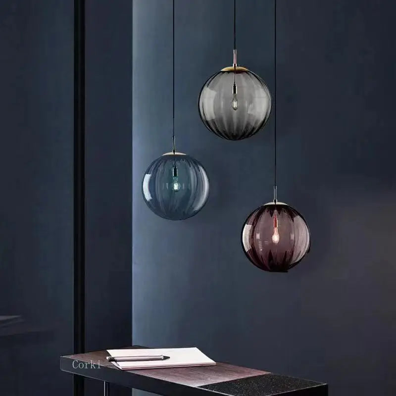 Modern Led Pendant Lamp Nordic 4 Colors Round Glass Hanging Lights Luminaires Bedroom Living Room Home Decor Lighting Fixtures