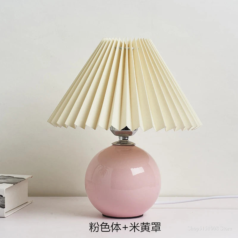 Japanese-style ceramic table lamps for living room Pleated skirt lampshade Warm bedroom lights bedside lamp home deco lighting