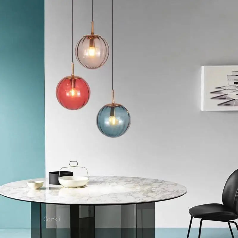 Modern Led Pendant Lamp Nordic 4 Colors Round Glass Hanging Lights Luminaires Bedroom Living Room Home Decor Lighting Fixtures