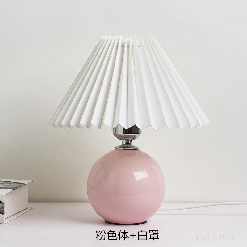 Japanese-style ceramic table lamps for living room Pleated skirt lampshade Warm bedroom lights bedside lamp home deco lighting