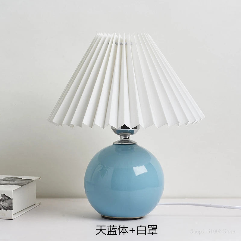 Japanese-style ceramic table lamps for living room Pleated skirt lampshade Warm bedroom lights bedside lamp home deco lighting