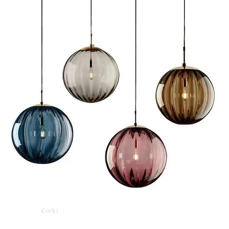 Modern Led Pendant Lamp Nordic 4 Colors Round Glass Hanging Lights Luminaires Bedroom Living Room Home Decor Lighting Fixtures