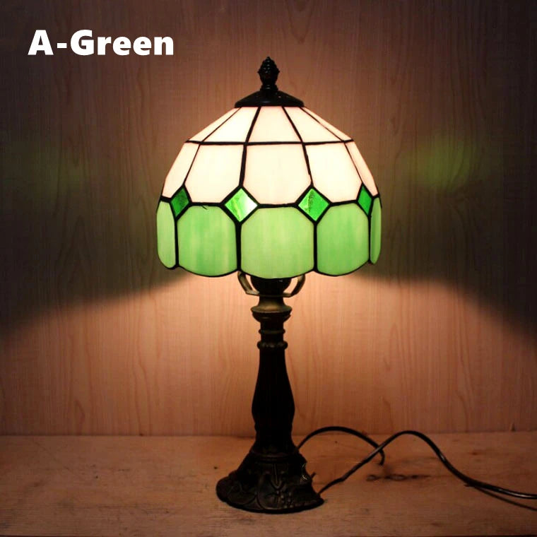 Handmade Stained Glass Table Lamp E27 Retro Lampshade Mediterranean Style Table Light Bedroom Bedside Nightstand Decor Lighting
