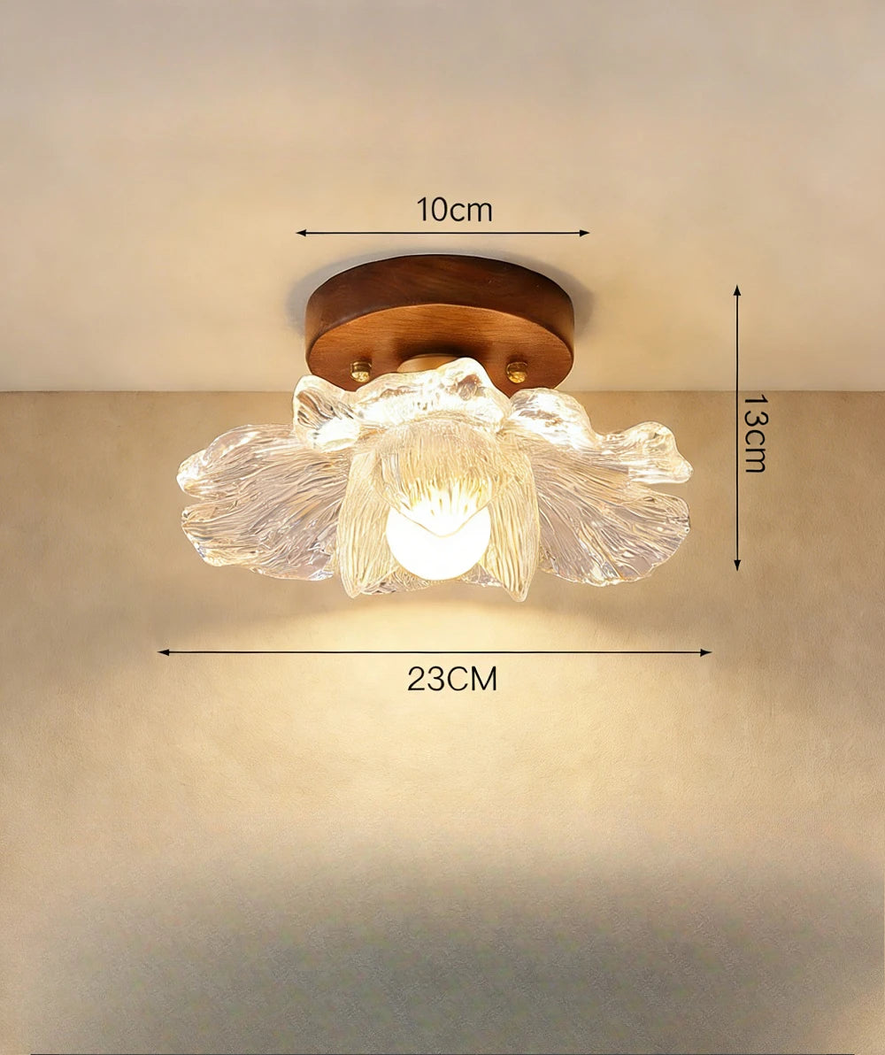 Retro Wabi Sabi Style Walnut Wood Brass Ceiling Lamp Flush Mount Light for Living Room Bedroom Dining Room Home LED Ceiling Ligh