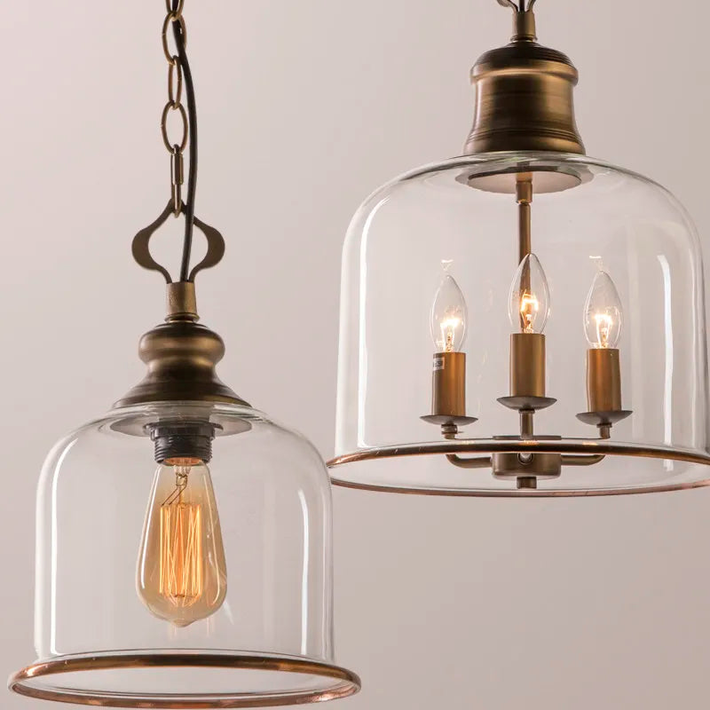 American Retro Led Pendant Light Transparent Glass Home Decoration Living Room Bedroom Island Table Three Color Light Fixture
