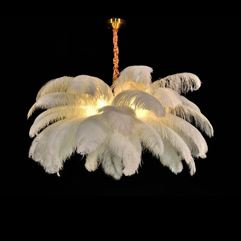 Nordic LED Feather Pendant Lamp Ins Girl Ceiling Chandelier for Living Room Bedroom Minimalist Home Decor Creative Lighting