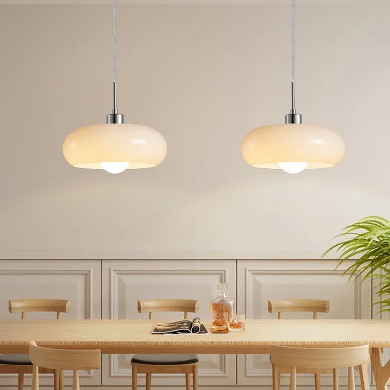 Pendant Light Dining Nordic Vintage Bar Bedroom Guesthouse Mid Century Cream Colored Egg Tart Shaped Restaurant Lamp