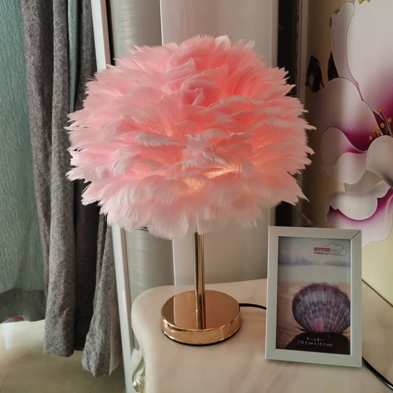 Modern Feather Table Lamp Bedroom Table Lamp Bedside Lving Room  Coffee Decorative Lights Christmas Decoration Romantic Ligsting