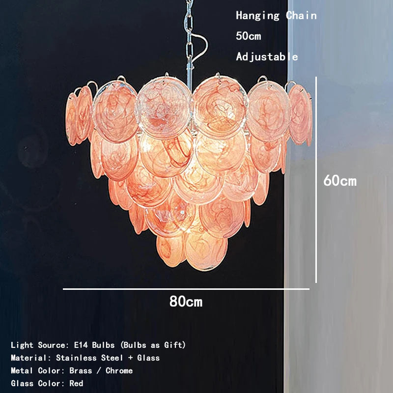 Vintage Lighting Fixture Italy Designer Red Glass Chandeliers LED Hanging Lamp for Ceiling Room Decor Lustre Cottage