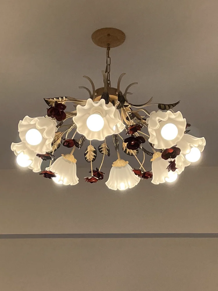French Retro Bedroom Chandelier Living Room Fresh Countryside American Restaurant Creative Flower Romantic Lighting Fixtures