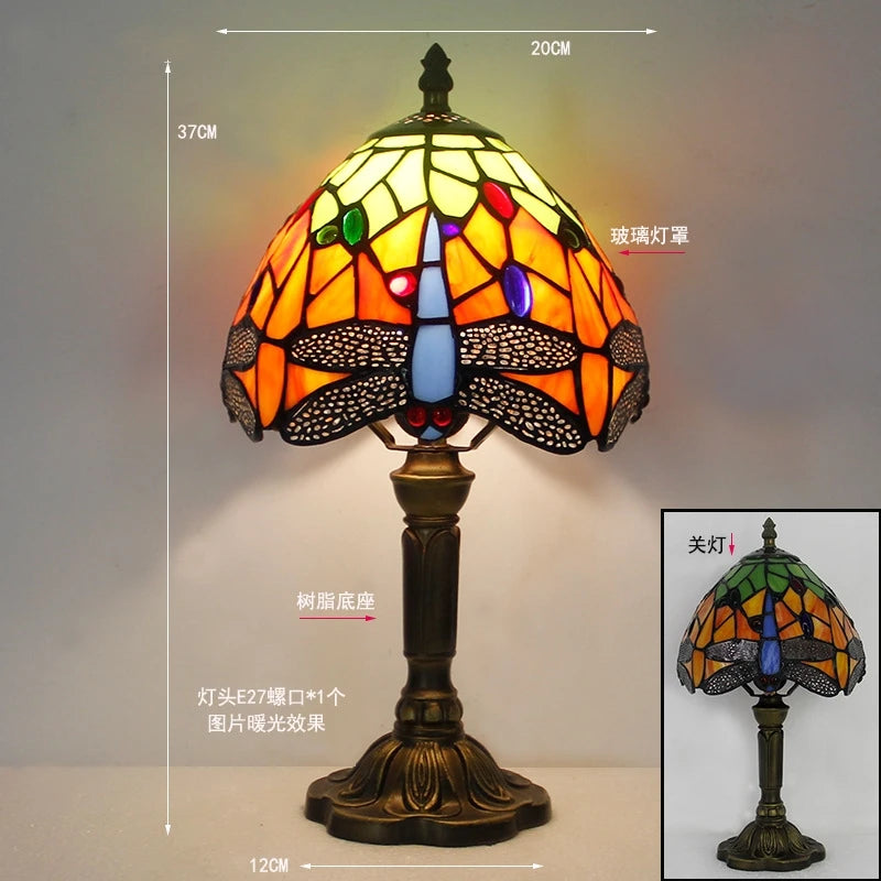 Handmade Stained Glass Table Lamp E27 Retro Lampshade Mediterranean Style Table Light Bedroom Bedside Nightstand Decor Lighting