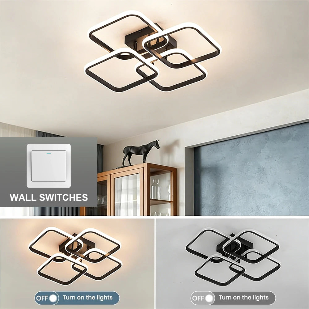 Modern LED Ceiling Light Fixtures Square Flush Mount Lamp for Living Room Dining Room Bedroom Kitchen Energy Efficient Lighting