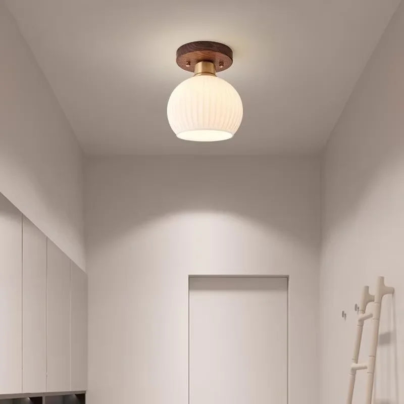 Retro Wabi Sabi Style Walnut Wood Brass Ceiling Lamp Flush Mount Light for Living Room Bedroom Dining Room Home LED Ceiling Ligh
