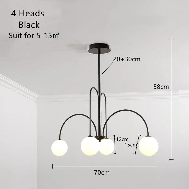 Postmodern Magic Beans Milky Glass Ball Ceiling Chandelier for Kitchen Island Dining Table Living Bar Indoor LED Decor Lighting