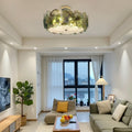 Murano Glass Flush Mount Ceiling Light Modern Round Chrome Brass Finish Lamp for Living Room Dining Room Bedroom Home Decor