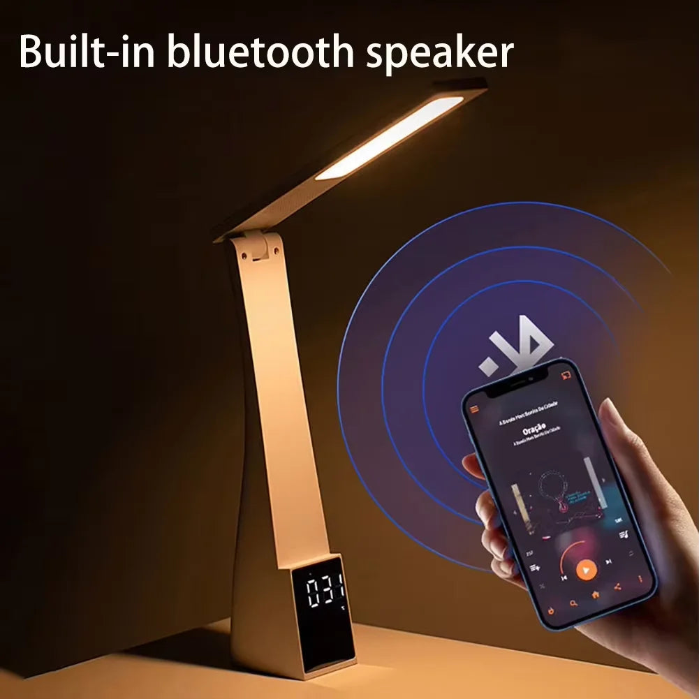 LED Table Lamp With Alarm Clock 3 Color Temperature Stepless Dimming USB Charging Night Light Eye-Protection Reading Desk Lamps