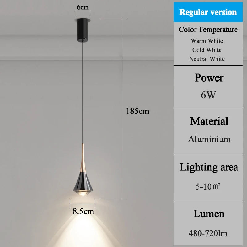 LED Pendant Lights 3 Light Colors 6W Chandelier Modern Home Adjustable Height Hanging Line Light Bedroom Bedside Bar Restaurant