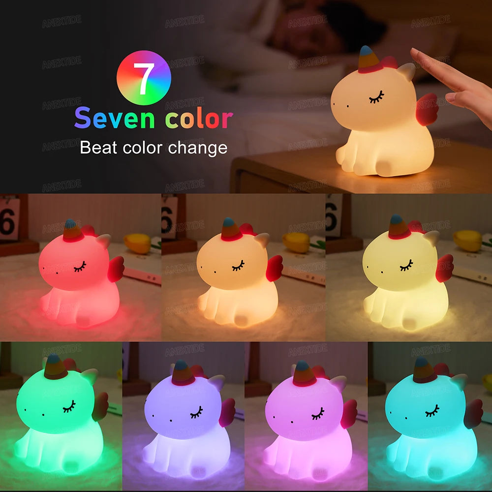 Cute Unicorn Night Light for Kids Silicone Nursery Night Light Dimmable LED Squishy Unicorn Lamp Rechargeable Bedside Lamp