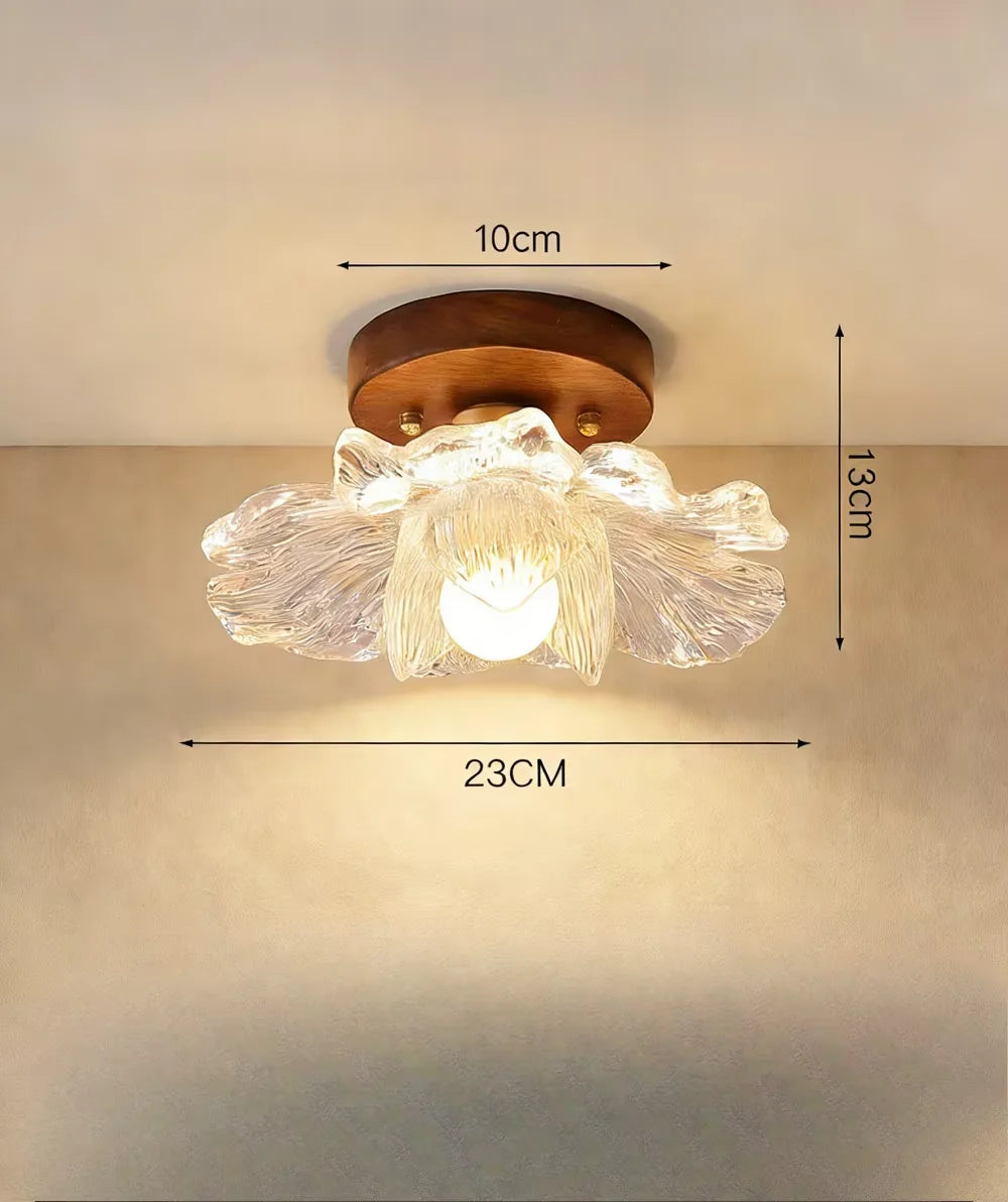 Retro Wabi Sabi Style Walnut Wood Brass Ceiling Lamp Flush Mount Light for Living Room Bedroom Dining Room Home LED Ceiling Ligh
