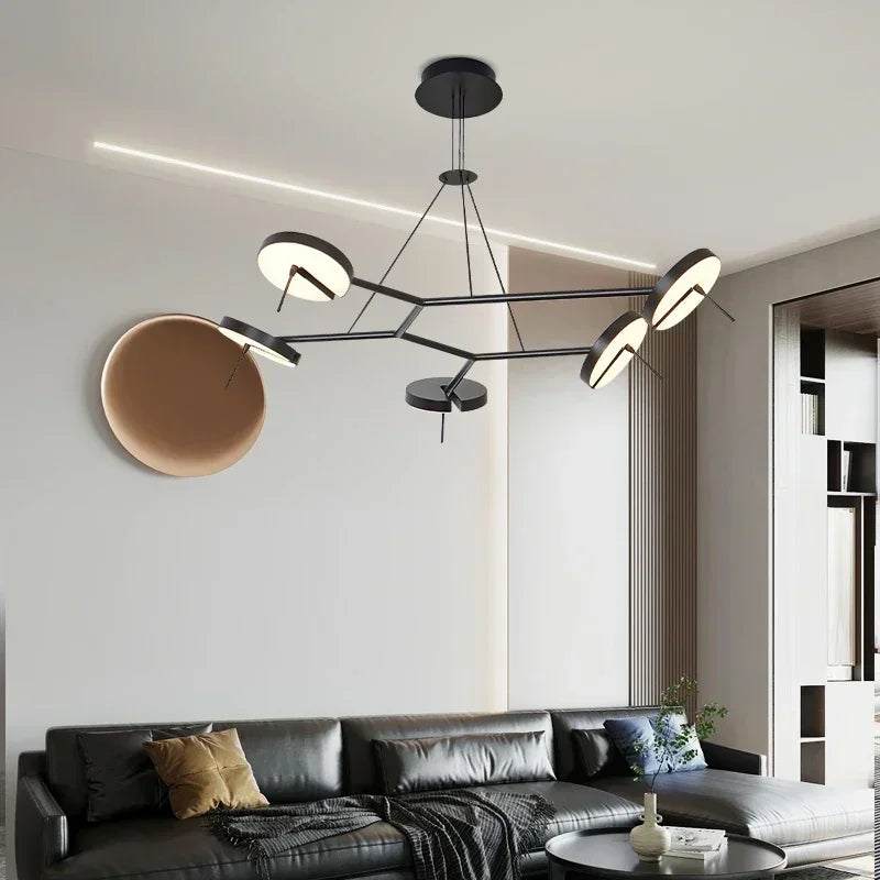Creative Led Chandelier Black Lustre Adjustable Indoor Lights Bedroom Hanging Lamp Living Room Dining Room Lighting Fixtures