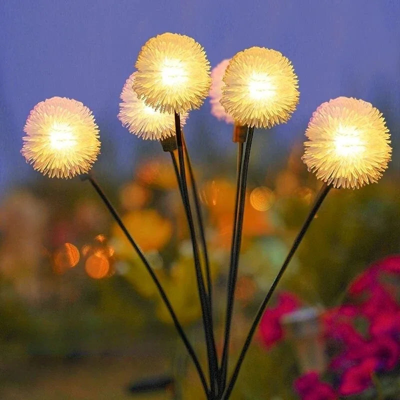 Solar Dandelion Lights, 6 Heads Always on/Flashing Lawn Lamp, LED Landscape Lighting Garden Decoration, Ground Plug Light
