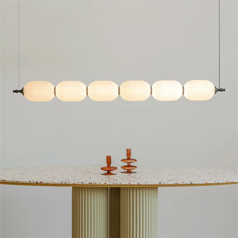 Nordic milk white long chandelier French Retro art pendant lamp restaurant kitchen island table dining room lighting fixtures