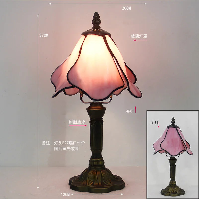 Handmade Stained Glass Table Lamp E27 Retro Lampshade Mediterranean Style Table Light Bedroom Bedside Nightstand Decor Lighting