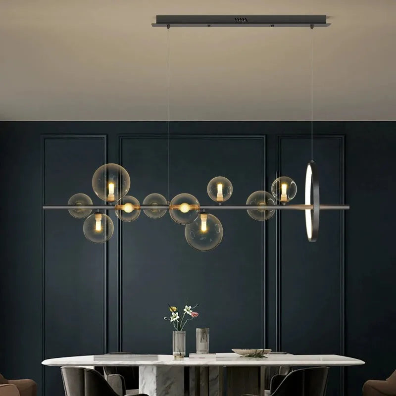 Nordic Pendant Light for Restaurant Bar Modern Simple Luxury Design Long Glass Bubble Strip Middle Sized Creative Lamp