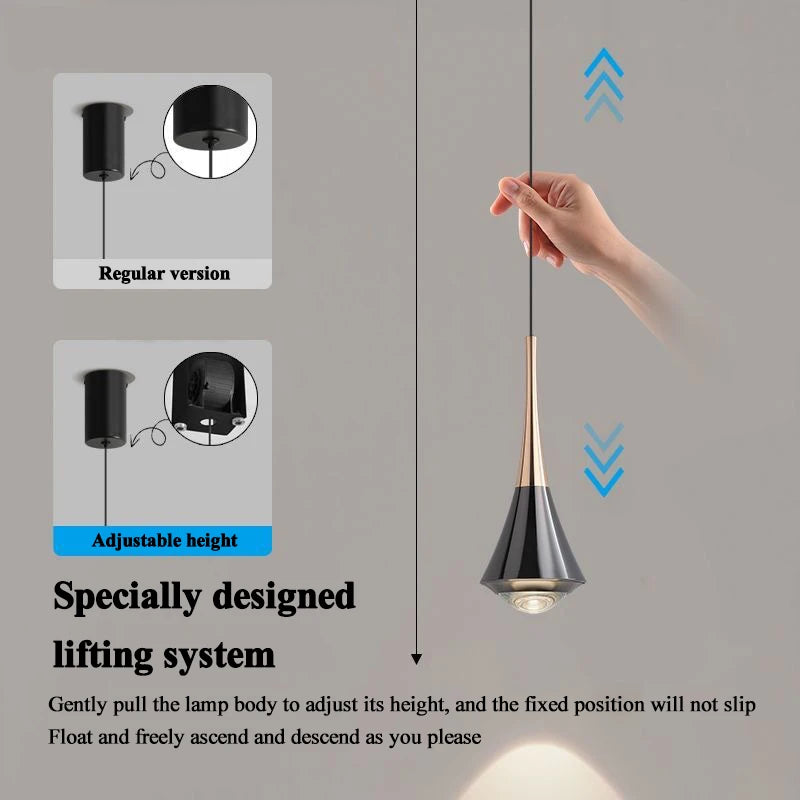 LED Pendant Lights 3 Light Colors 6W Chandelier Modern Home Adjustable Height Hanging Line Light Bedroom Bedside Bar Restaurant