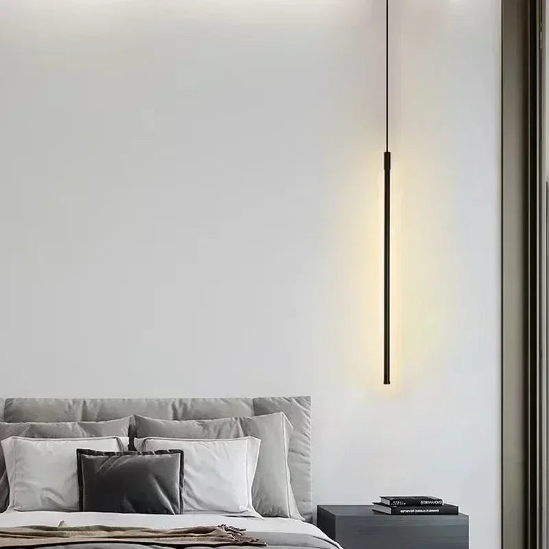 Modern LED Long Pendant Lights for Dining Room Bedroom Bedside Hanging Lamp Background Chandeliers Design Line Lighting Fixtures