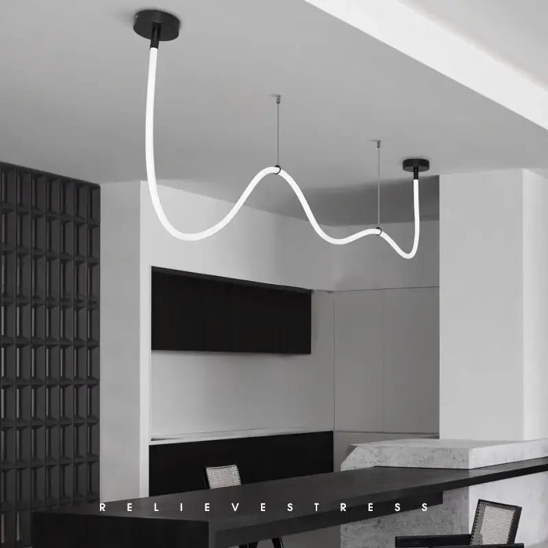 2025 360 Degree Lighting Living Room Pendant Lamp High Loft Line Chandelier Light Silicone Tube Kitchen Dining Table Hanging Lam