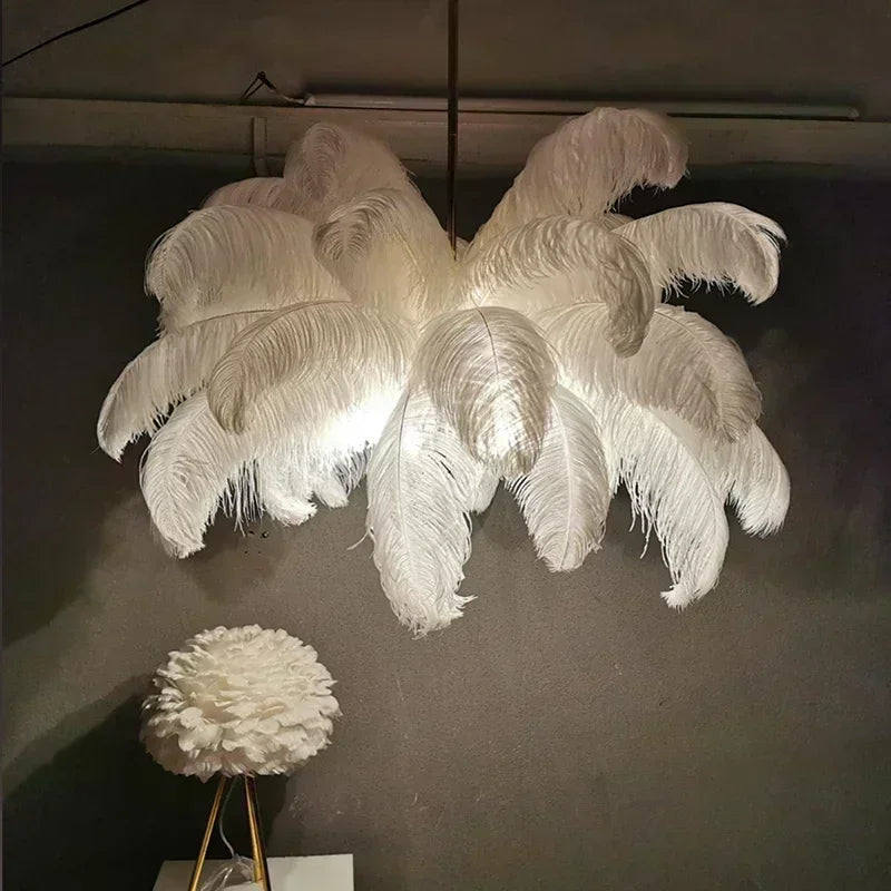 Nordic LED Feather Pendant Lamp Ins Girl Ceiling Chandelier for Living Room Bedroom Minimalist Home Decor Creative Lighting