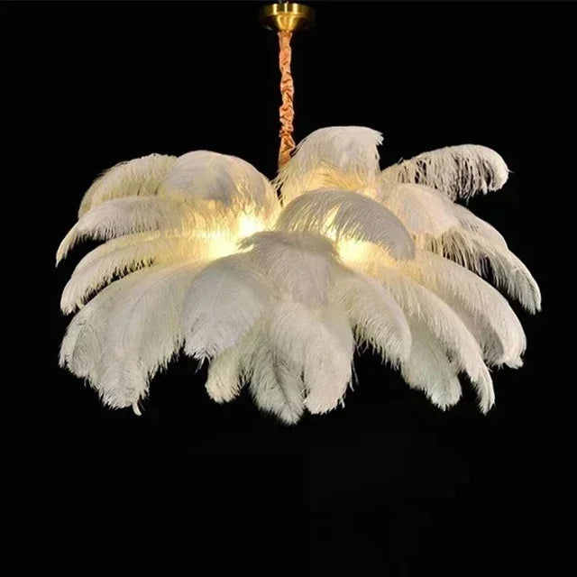 Nordic LED Feather Pendant Lamp Ins Girl Ceiling Chandelier for Living Room Bedroom Minimalist Home Decor Creative Lighting
