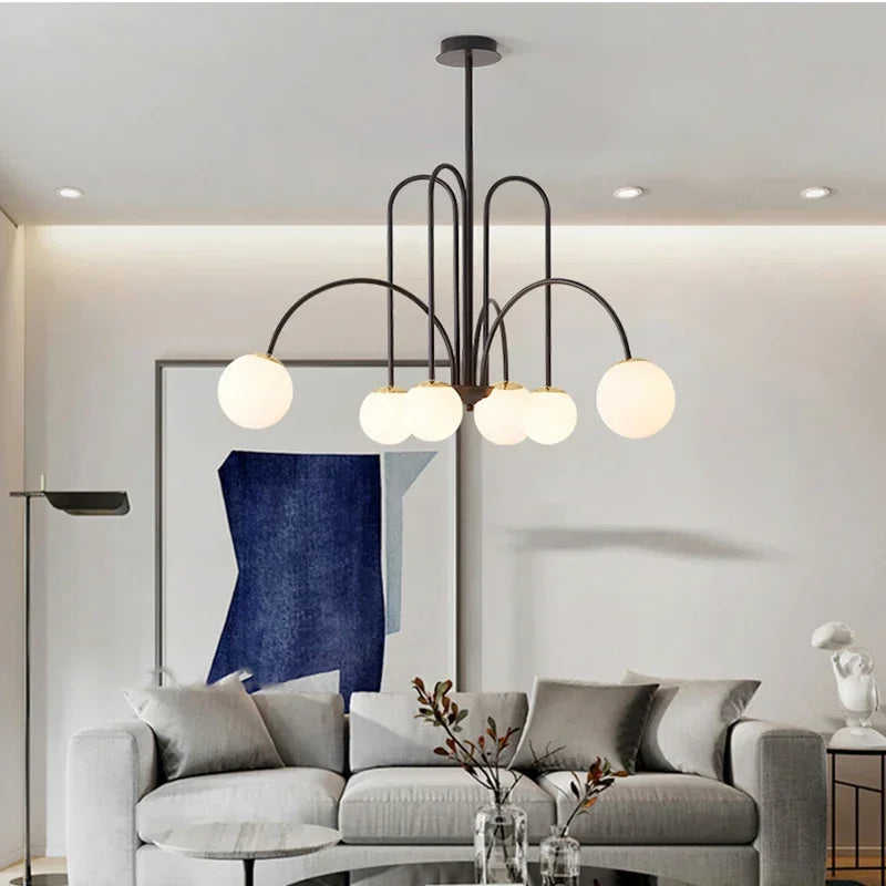 Postmodern Magic Beans Milky Glass Ball Ceiling Chandelier for Kitchen Island Dining Table Living Bar Indoor LED Decor Lighting