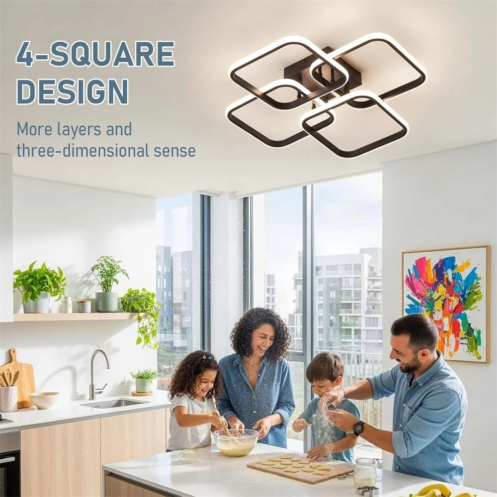 Modern LED Ceiling Light Fixtures Square Flush Mount Lamp for Living Room Dining Room Bedroom Kitchen Energy Efficient Lighting