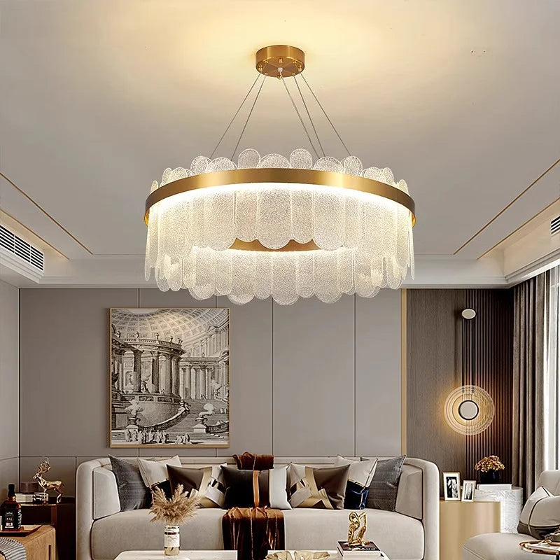 Luxury crystal glass chandelier Modern gold ring pendant lamps Hotel Lobby Villa Atmospheric living dining room bedroom lighting