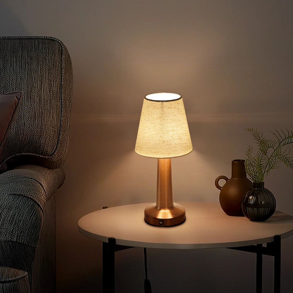 LED Table Lamp with Cloth Shade, Touch Sensor Bedside Lamp Rechargeable Reading Lights For Bedroom Restaurant Bar Decor Lighting