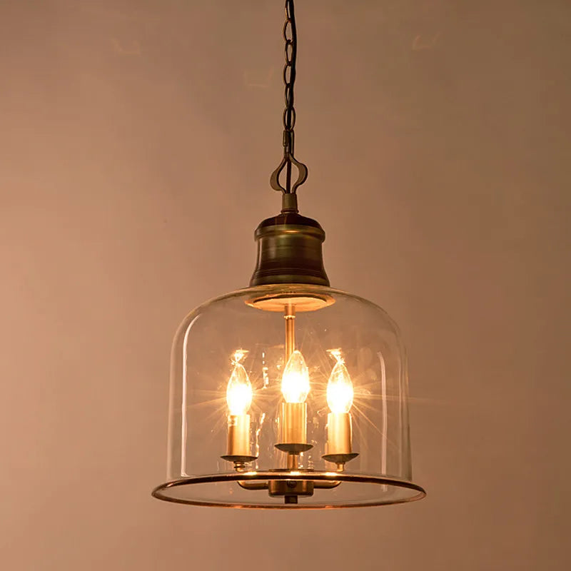 American Retro Led Pendant Light Transparent Glass Home Decoration Living Room Bedroom Island Table Three Color Light Fixture