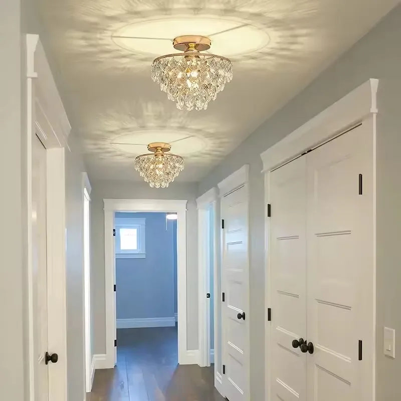 French Style Semi Flush Mount Ceiling Light Gold /Black/Silver Modern Crystal Ceiling Lamp Hallway Cloakroom Small Chandelier