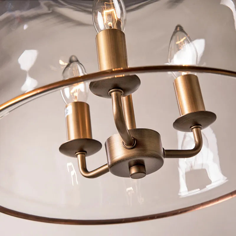 American Retro Led Pendant Light Transparent Glass Home Decoration Living Room Bedroom Island Table Three Color Light Fixture