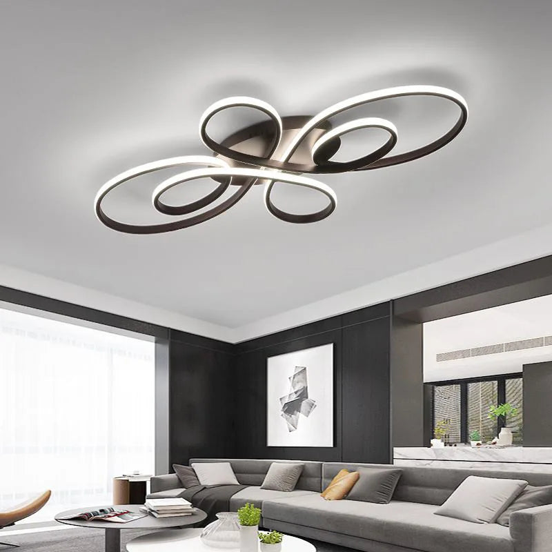 Modern LED Ceiling Light Creative Infinity Loop Design Flush Mount Lamp Black Nordic Chandelier for Dining Living Room Bedroom
